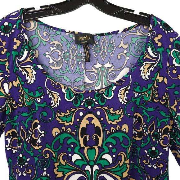 Laundry By Shelli Segal Paisley Mini Dress Womens Size 10 Bell Sleeve Stretchy - Picture 8 of 15